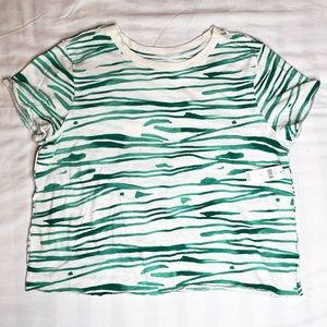 NWT Maeve teal & white decorative strip tee